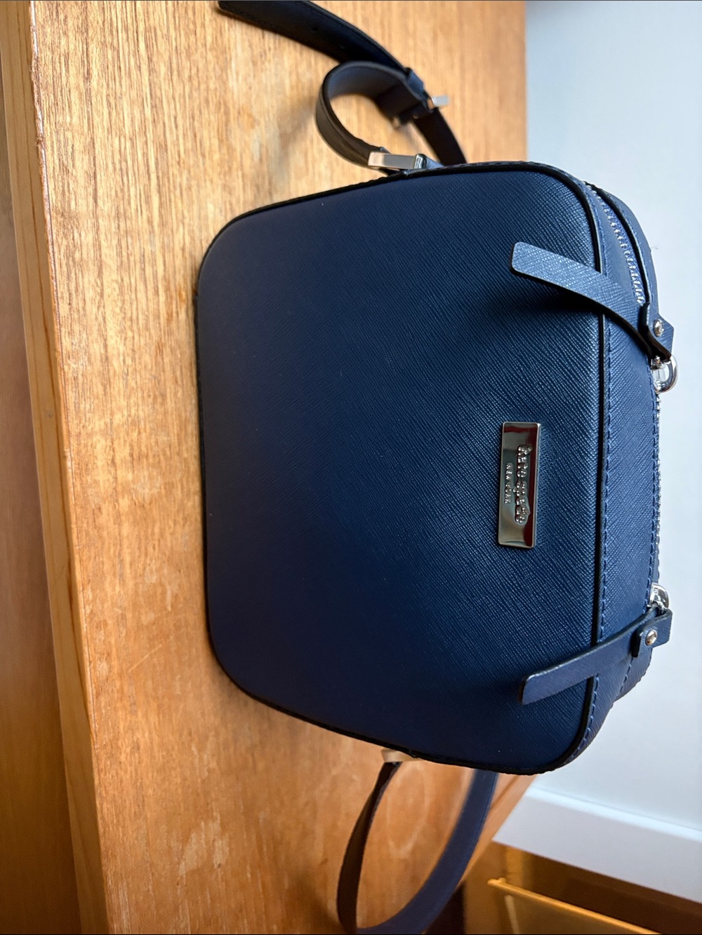 kate spade Navy Saffiano Crossbody with Silver Plaque
